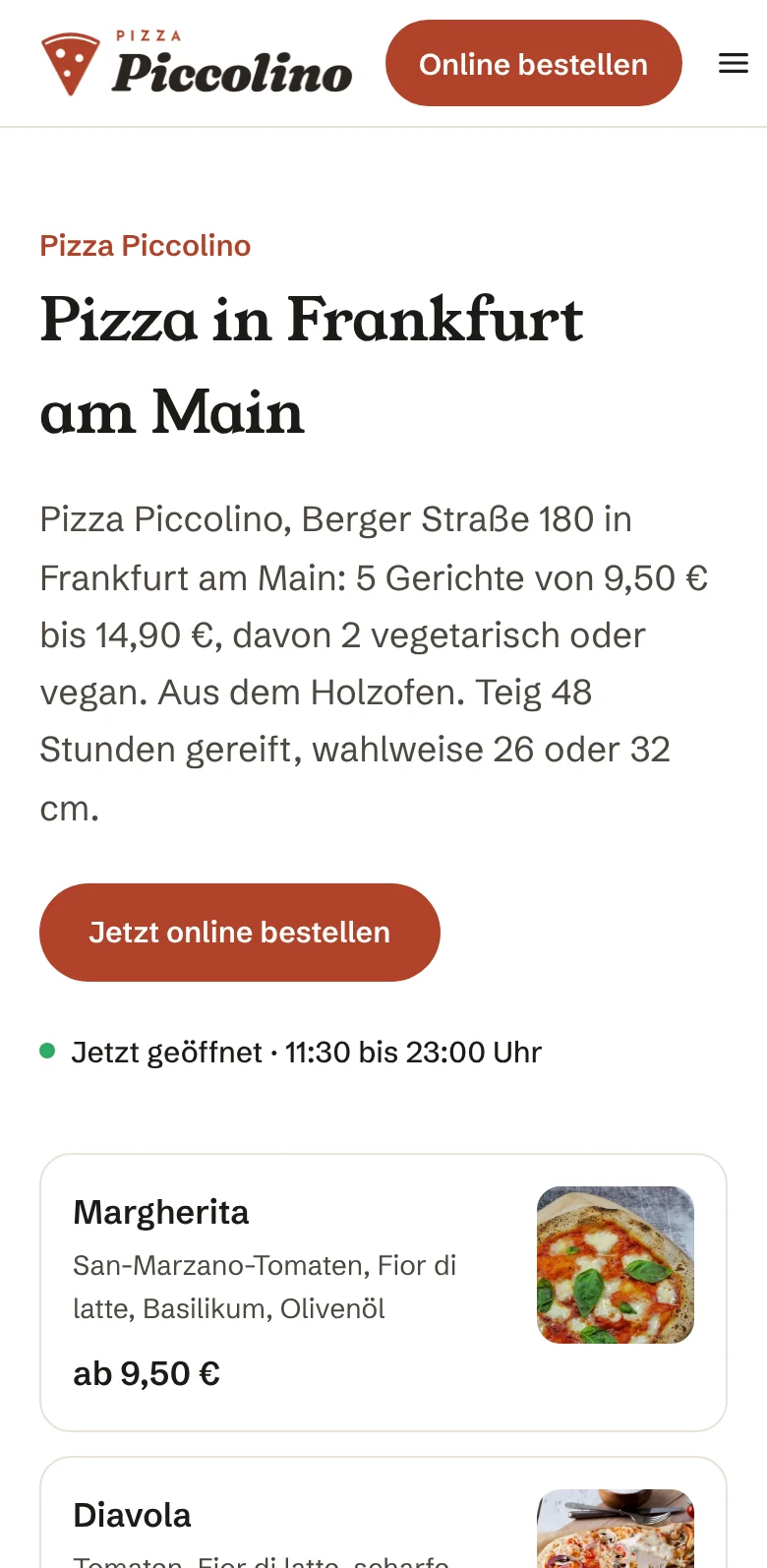 Website von Pizza Piccolino: Seite Pizza in Frankfurt am Main